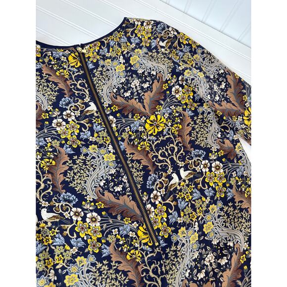 Club Monaco Silk Bird & Floral Print Mini Dress Blue & Tan Summer Womens Size 0 - Picture 7 of 7